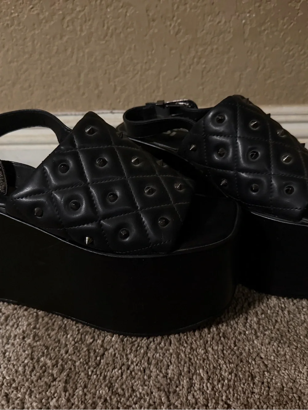 Black Quilted Stud Platform Sandals NEW! Never worn!